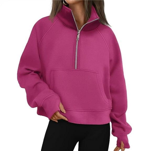 Krdevn Womens Fall Sweatshirts,Autumn and Winter Women's Sports Half Zip Yoga Wear Loose Stand Up Collar Sweater,Pullover Sweatshirts for Women,Size:XL