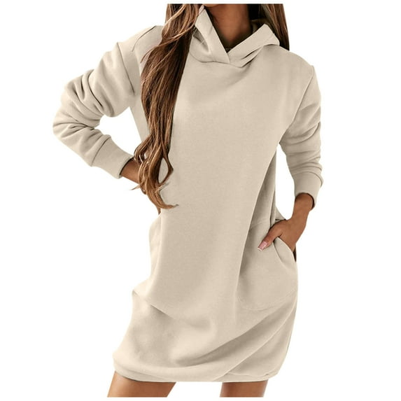 Krdevn Womens Fall Sweatshirts,Autumn and Winter Solid Color Hooded Long-sleeved Sweater Dress,Pullover Sweatshirts for Women,Size:XL