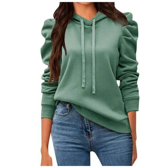 Krdevn Womens Fall Sweatshirts,Women Casual Puff Long Sleeve Hoodies Drawstring Pullover Sweatshirts Loose Fit Solid Shirts Fall Sweatshirt,Pullover Sweatshirts for Women,Size:XXL