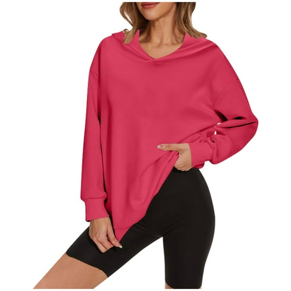 Krdevn Womens Fall Sweatshirts,Women's Casual Loose Fit Solid Color Long Sleeve Hoodie Pullover Sweatshirt,Pullover Sweatshirts for Women,Size:XL