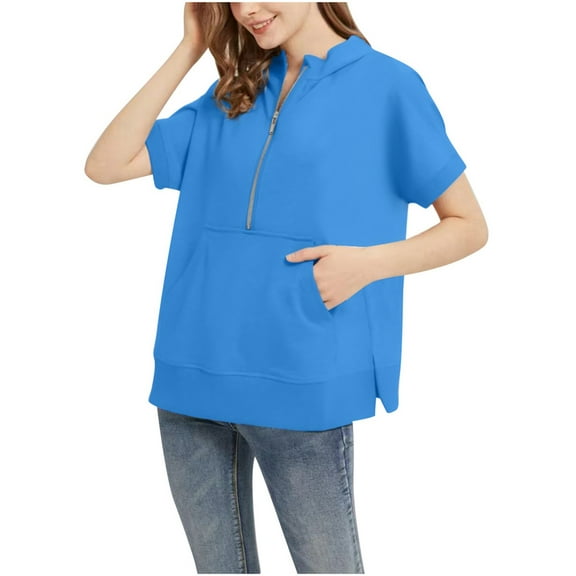 Krdevn Womens Fall Sweatshirts,Women's Casual Solid Casual Short Sleeved Hoodie Top,Pullover Sweatshirts for Women,Size:L