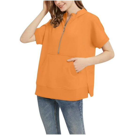 Krdevn Womens Fall Sweatshirts,Women's Casual Solid Casual Short Sleeved Hoodie Top,Pullover Sweatshirts for Women,Size:M