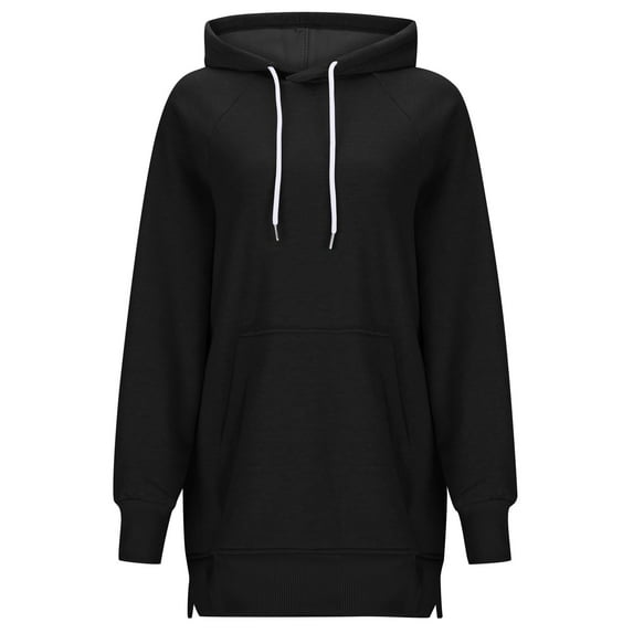 Krdevn Womens Fall Sweatshirts,Women's Casual Solid Color Hoodie Medium Long Loose Split Top,Pullover Sweatshirts for Women,Size:L