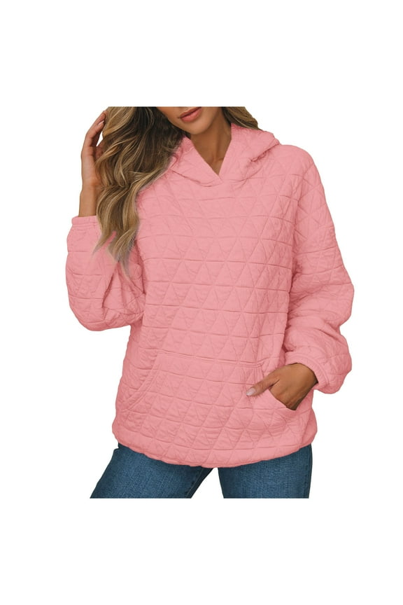 Womens Fall Sweatshirts,Women's Solid Color Quilted Pocket Hoodie Casual Hooded Long Sleeve Pullover Tops Fall Clothes,Pullover Sweatshirts for Women,Size:XXL