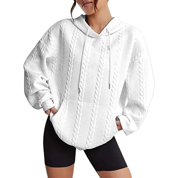 Krdevn Womens Fall Sweatshirts,Womens Casual Solid Color Loose Oversized Off Shoulder Long Sleeve Hoodie Top,Pullover Sweatshirts for Women,Size:3XL