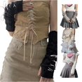thumbnail image 1 of Krdevn Womens Lace Up Ribbon Knitted Fingerless Arm Warmers, Thumb Hole Long Arm Covers, Gothic Street Style Sleeve Cuffs, Fashion Accessory for Daily Outfits,One Size, 1 of 4