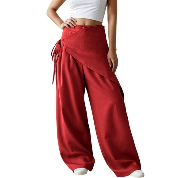 Krdevn Womens Pants - Casual High Waisted Wide Leg Pants Comfortable Flowy Trousers with Pockets for Everyday Wear,Pants for Women,Size:S