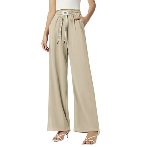 Krdevn Womens Pants - Jeans Women's Thin Elastic Waist Drape Wide Leg Ice Silk Straight Pants,Pants for Women,Size:M