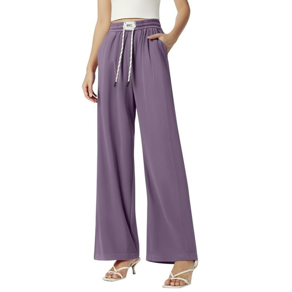 Krdevn Womens Pants - Jeans Women's Thin Elastic Waist Drape Wide Leg Ice Silk Straight Pants,Pants for Women,Size:M