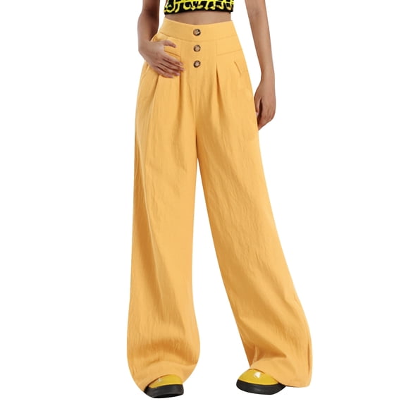 Krdevn Womens Pants - Linen Wide Leg Culottes Women's Pendants Loose Semi Elastic High Waisted Thin Wide Leg Pants,Pants for Women,Size:S