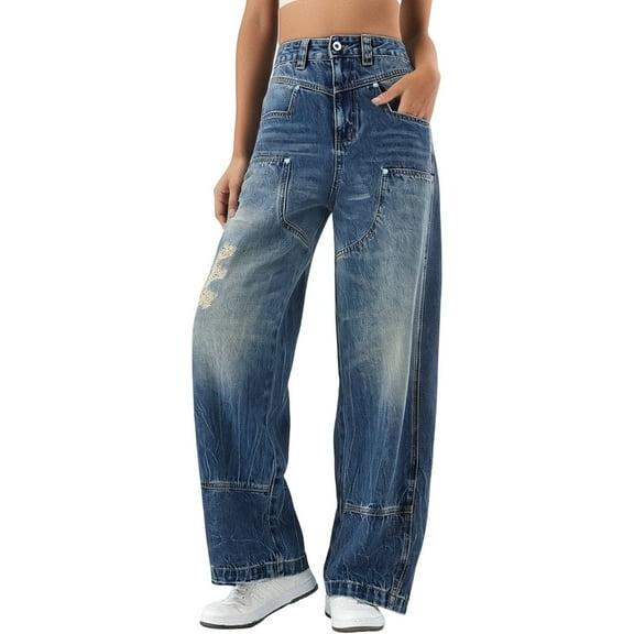 Krdevn Womens Pants - Washed Ripped Jeans Women's Thin Wide Leg Trousers,Pants for Women,Size:XL