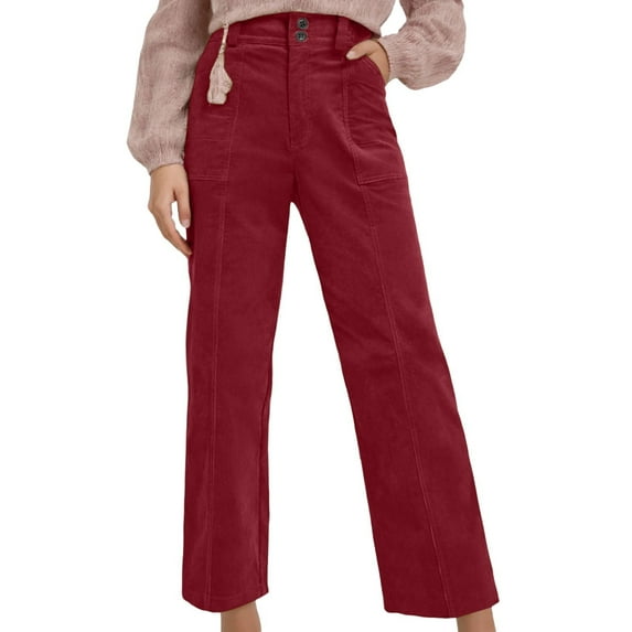 Krdevn Womens Pants - Wide Leg Corduroy Pants for Women Casual Work Pants Straight Leg Elastic Waist Solid Color Harem Pants with Pockets,Pants for Women,Size:M