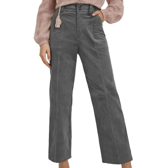 Krdevn Womens Pants - Wide Leg Corduroy Pants for Women Casual Work Pants Straight Leg Elastic Waist Solid Color Harem Pants with Pockets,Pants for Women,Size:M