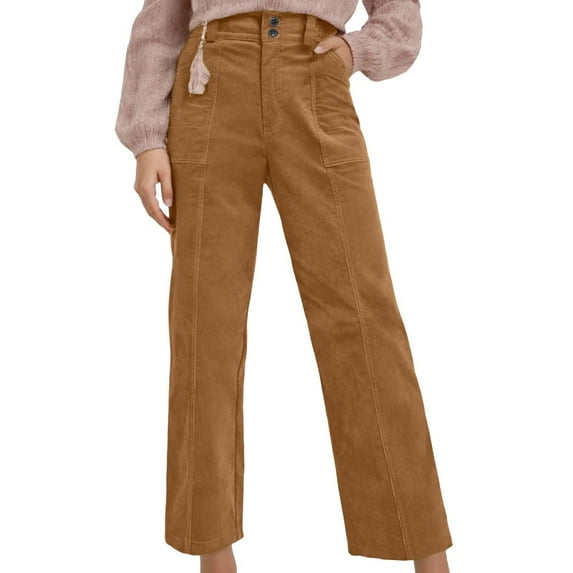 Krdevn Womens Pants - Wide Leg Corduroy Pants for Women Casual Work Pants Straight Leg Elastic Waist Solid Color Harem Pants with Pockets,Pants for Women,Size:XL