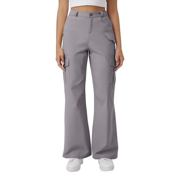 Krdevn Womens Pants - Women's Casual Cargo Pants Loose Fit Elastic Waist Comfortable Pure Color Trousers for Daily Wear Spring Summer,Pants for Women,Size:S