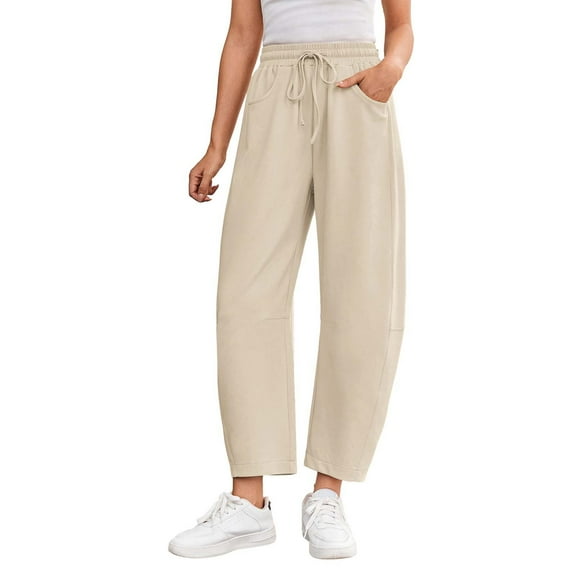Krdevn Womens Pants - Women's Casual Pants Elastic Waist Loose Fit Drawstring Ankle Length Comfortable Fall Everyday Wear,Pants for Women,Size:S