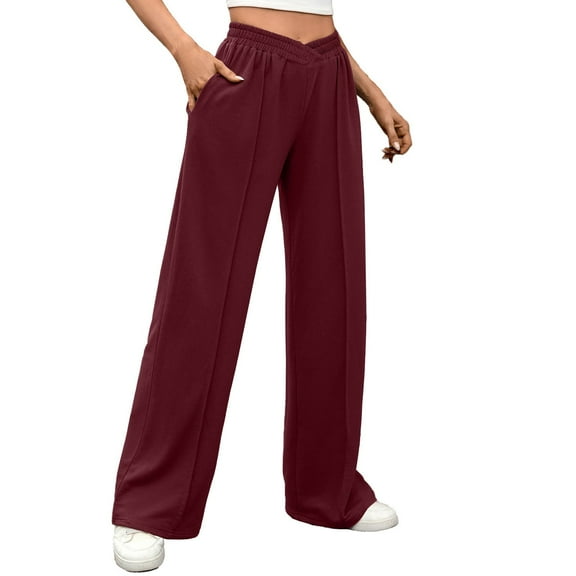 Krdevn Womens Pants - Women's Casual Pants Elastic Waist Straight Leg Trousers Comfortable Solid Color Loose Fit Daily Wear,Pants for Women,Size:S