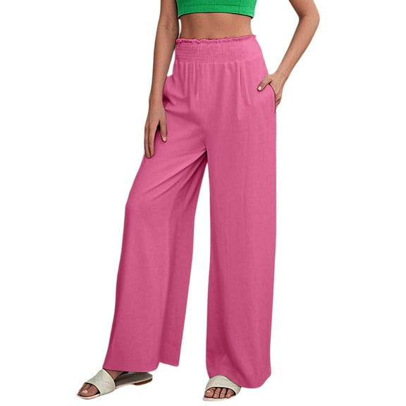 Krdevn Womens Pants - Women's Casual Pants High Waisted Loose Fit Comfortable Elastic Waistband Everyday Wear Soft Stretchy Fabric for Travel Home Outing,Pants for Women,Size:S