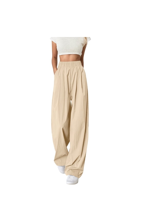 Womens Pants - Women's Casual Pants High Waisted Loose Fit Wide Leg Trousers Comfortable Elastic Waist Flowy Pants for Daily Wear Vacation Spring Fall,Pants for Women,Size:M