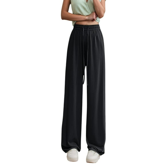 Krdevn Womens Pants - Women's Casual Pants High Waisted Loose Fit Wide Leg Trousers Comfortable Elastic Waist Pants for Daily Wear Vacation Spring Fall,Pants for Women,Size:M