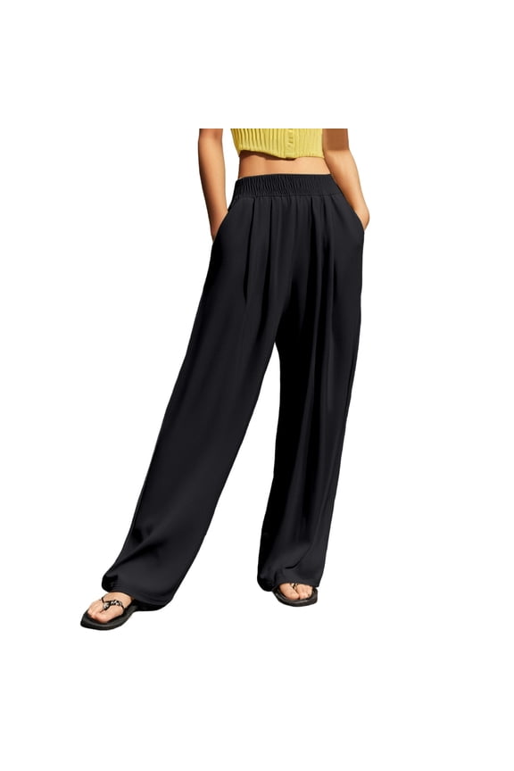 Womens Pants - Women's Casual Pants High Waisted Wide Leg Trousers Straight Pants with Crinkle Design for Daily Wear Outdoor Sports Home Comfort,Pants for Women,Size:S