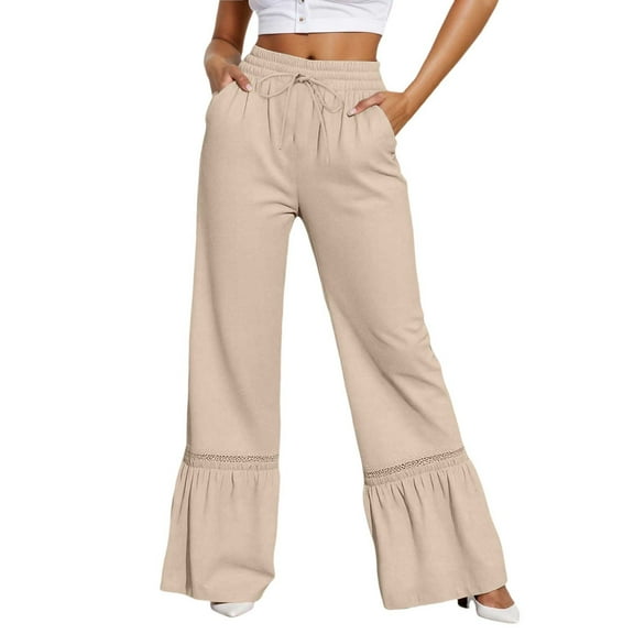 Krdevn Womens Pants - Women's Casual Pants Stylish and Versatile for Everyday Relaxation Vacation and Parties with Ruffled Hem and Wide Leg Design,Pants for Women,Size:S