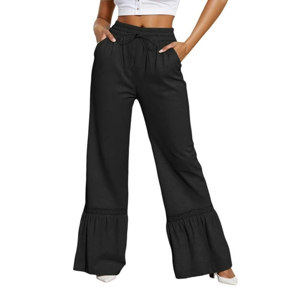Krdevn Womens Pants - Women's Casual Pants Stylish and Versatile for Everyday Relaxation Vacation and Parties with Ruffled Hem and Wide Leg Design,Pants for Women,Size:S