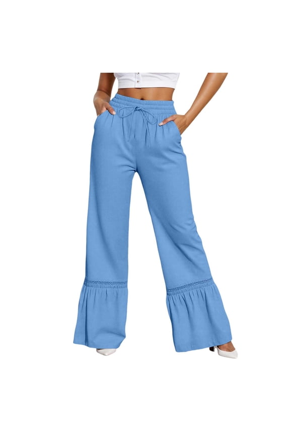 Womens Pants - Women's Casual Pants Stylish and Versatile for Everyday Relaxation Vacation and Parties with Ruffled Hem and Wide Leg Design,Pants for Women,Size:S