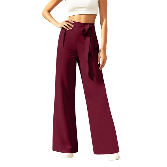 Krdevn Womens Pants - Women's Casual Pants Wide Leg with Tie for Everyday Comfort and Versatility,Pants for Women,Size:S