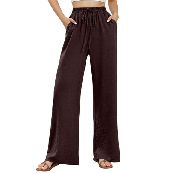 Krdevn Womens Pants - Women's High Waist Wide Trousers Palazzo Trousers Casual Comfortable and Light Elegant Trousers with Pockets and Drawstring,Pants for Women,Size:L