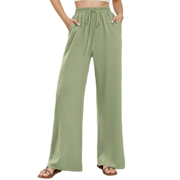 Krdevn Womens Pants - Women's High Waist Wide Trousers Palazzo Trousers Casual Comfortable and Light Elegant Trousers with Pockets and Drawstring,Pants for Women,Size:M