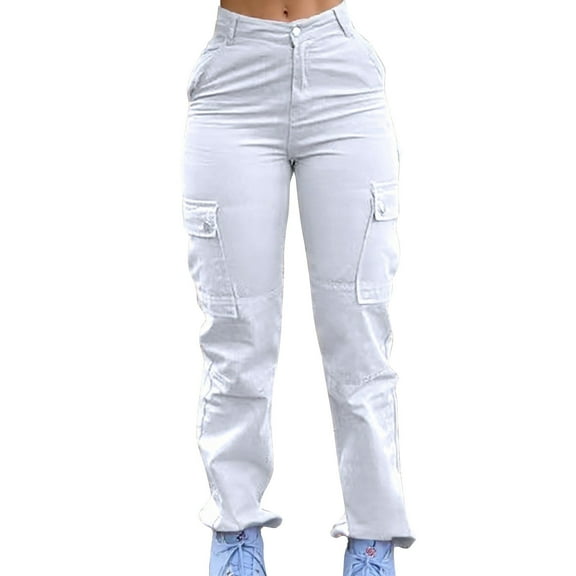 Krdevn Womens Pants - Women's High Waisted Casual Pants Cargo Work Pants with Multiple Pockets Lifting Comfortable Stretchy Trousers for Daily Wear,Pants for Women,Size:L