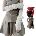 thumbnail image 1 of Krdevn Womens Pom Pom Bow Decor Knitted Fingerless Arm Warmers, Thumb Hole Long Ribbed Arm Covers, Sleeve Cuffs, Fashion Accessory for Daily Street Outfits,One Size, 1 of 4