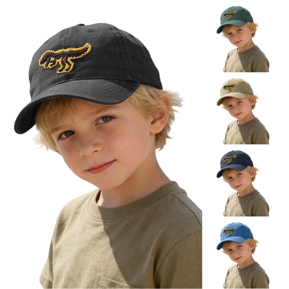 Krdevn Yellow Dinosaur Embroidery Washed Kids Baseball Cap Soft Adjustable Casual Outdoor Sun Hat for Toddler Boys Girls