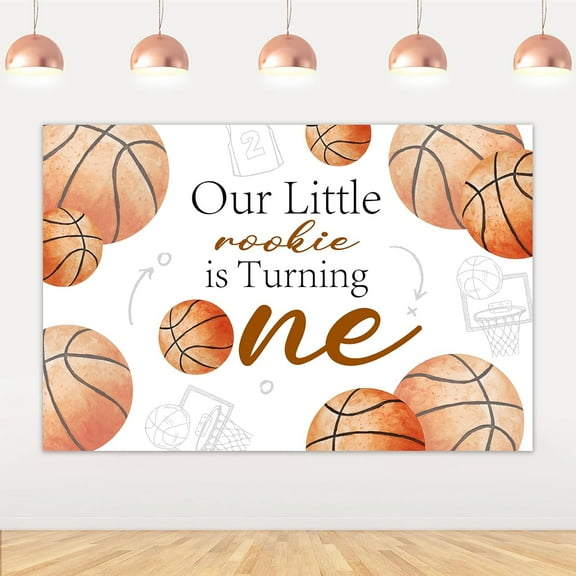 Kreat4joy Basketball 1st First Birthday Decorations, Our Little Rookie Is Turning One Backdrop Banner for My Rookie Year 1st Birthday Decorations Sports Theme Photography Background