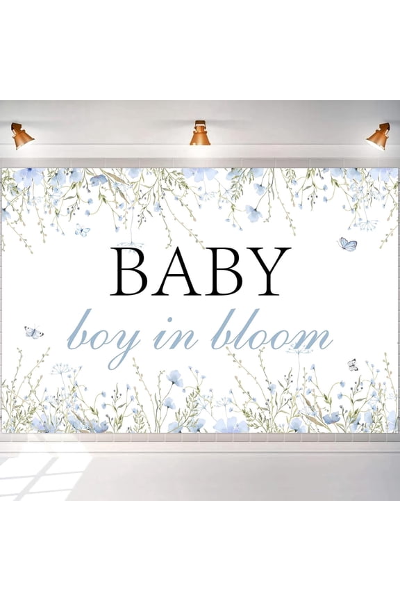 Baby Boy in Bloom Backdrop for Boys Baby in Bloom Baby Shower Decor Blue Floral Backdrop Boho Flower Gender Reveal Decor Baby in Bloom Background Floral Spring Baby Shower Party Supplies