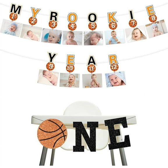 Kreatwow Basketball 1st Birthday Decorations My Rookie Year Photo Banner Basketball One High Chair Banner Basketball Theme 1st Birthday Decor Rookie of the Year Sports Theme 1st Birthday Boy