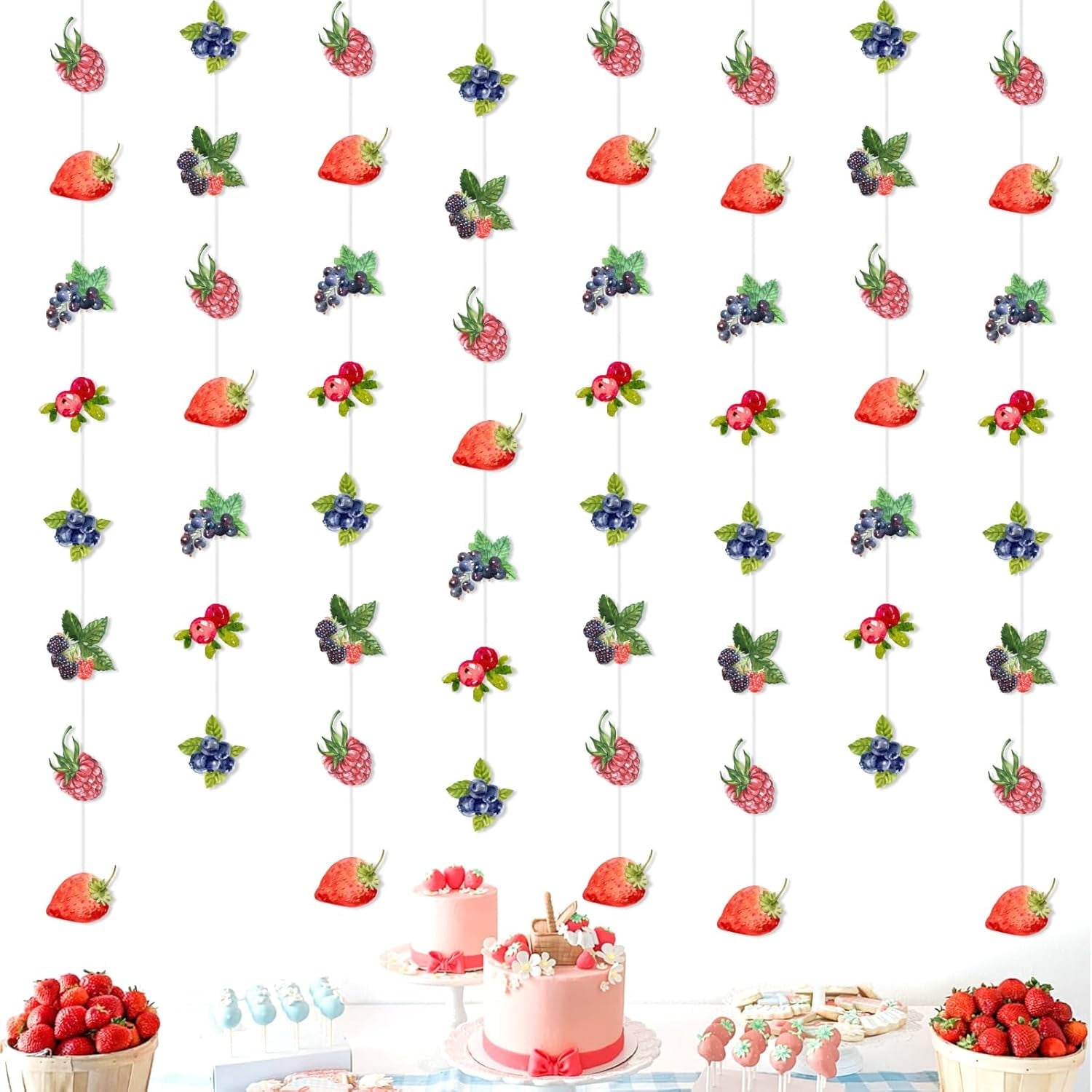 Berry Sweet One High Chair Banner - Strawberry Blueberry First Birthday Decor For Girls