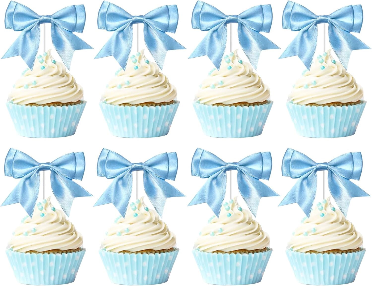 Kreatwow Blue Bow Birthday Party Decorations Ribbon Bow Cupcake Toppers ...