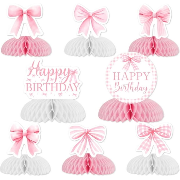 Kreatwow Bow Knot Party Decoration Pink Bow Birthday Centerpieces 8Pcs Pink Bow Party Decorations Coquette Birthday Decorations Pink Bow Table Decors for Girl's Bow 1st 2nd 3rd Birthday Party
