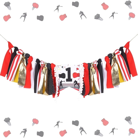 Kreatwow Boxing 1st Birthday High Chair Banner Red Black Boxing Theme 1st Birthday Decor Round One Boxing Match Birthday Boxer Sport Birthday Decor Wrestling Party Supply for Boy's Boxing Theme Party