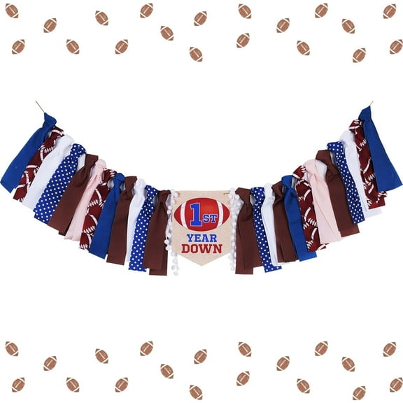 Kreatwow First Year Down Highchair Banner Football First Birthday Decorations Football 1st Highchair Banner Rugby Football Birthday Sports Themed First Year Down Birthday Party Decor for Boy