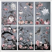 Kreatwow Halloween Gothic Window Decoration 6pcs Halloween Window Stickers Gothic Home Cling Decor Halloween Window Decal Double-Printed Halloween Raven Flower Candle Skull Decal for Home Party