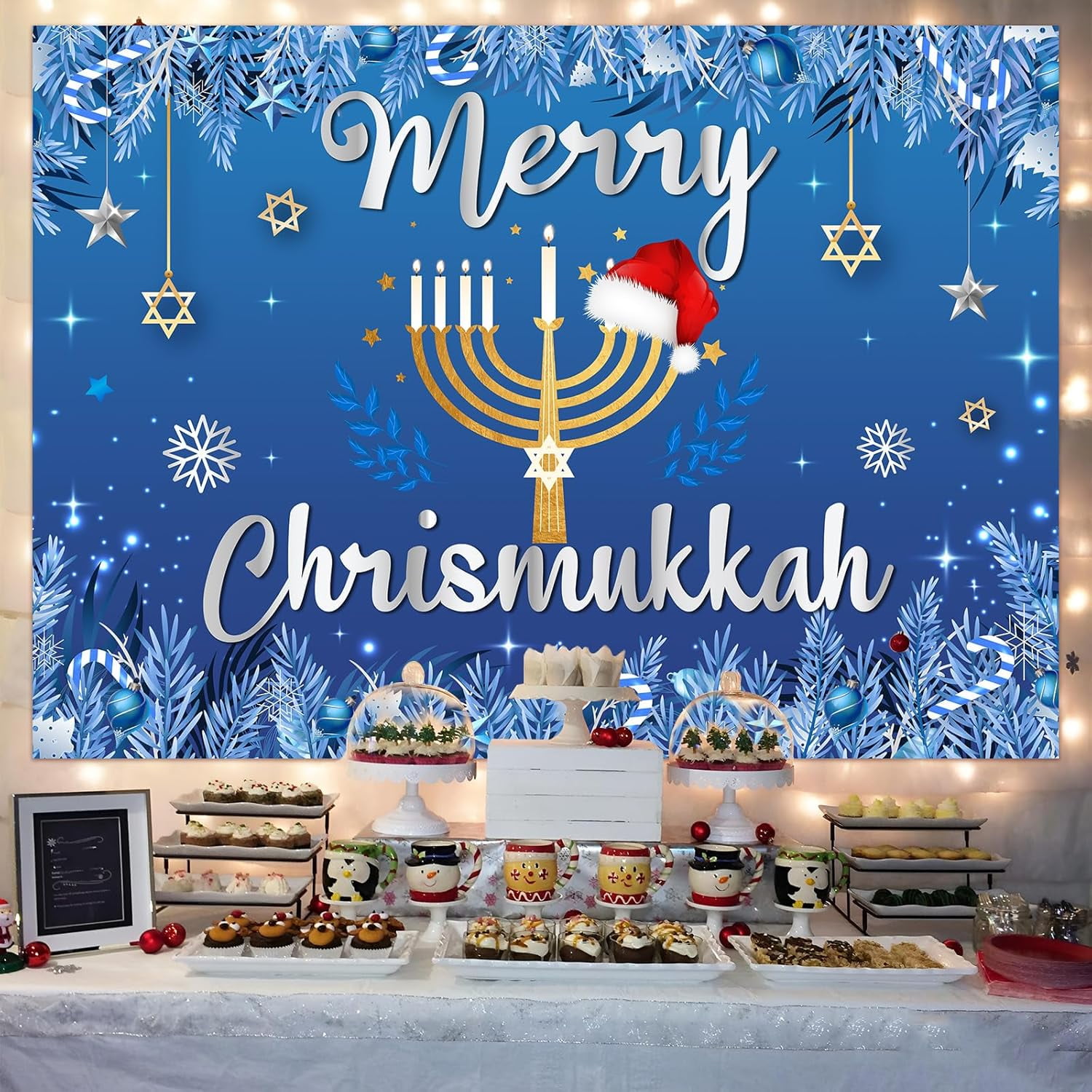 Kreatwow Hanukkah Christmas Decorations Merry Chrismukkah Backdrop