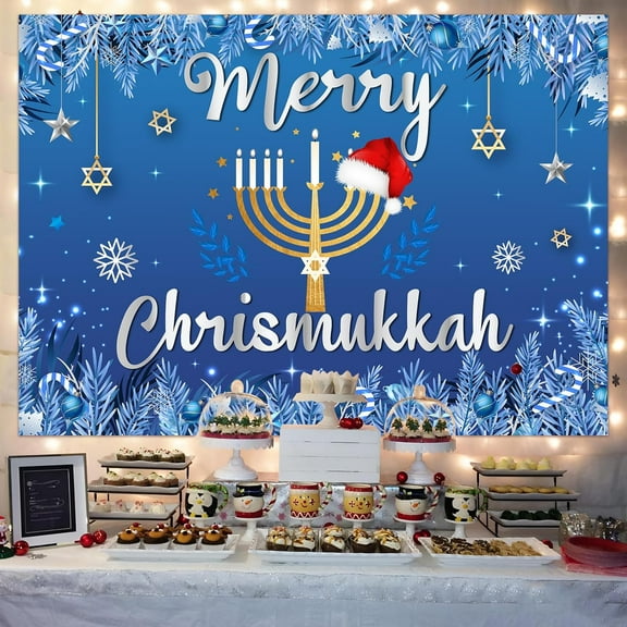 Kreatwow Hanukkah Christmas Decorations Merry Chrismukkah Backdrop Banner Christmas and Hanukkah Decorations Blue Silver Chanukah Festival Backdrop Happy Chrismukkah Party Chanukah Holiday Supplies