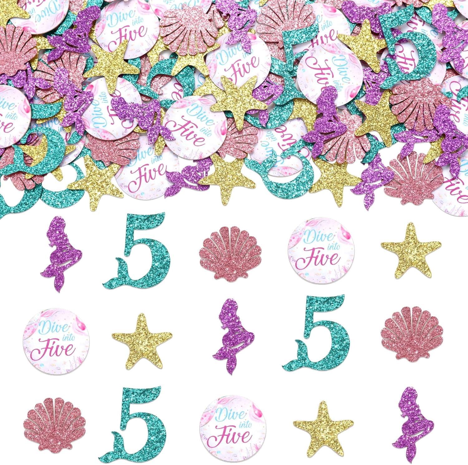 Mermaid "Dive Into Five" 5th Birthday Party Decorations Kit - Backdrop & Balloon Arch