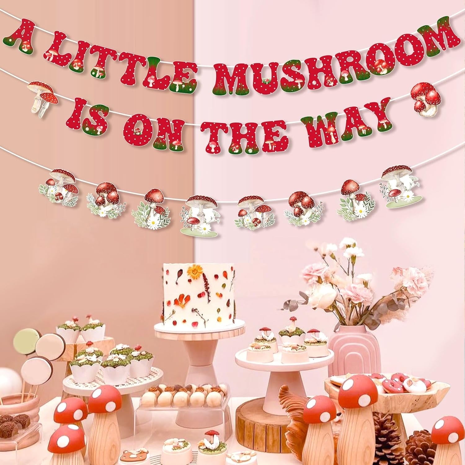 Kreatwow Mushroom Baby Shower Decor A Little Mushroom is on The Way Banner Vintage Mushroom Garland Woodland Mushroom Theme Baby Shower Decorations Fairy Forest Wild Mushroom Gender Reveal Party