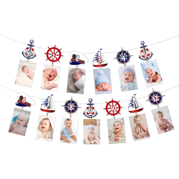 Kreatwow Nautical 1st Birthday Party Decorations Nautical Photo Banner Nautical Party Decoration Ocean Navy Party Decor Newborn to 12 Months Sailor Birthday Party Supply for Marine 1st Birthday Party
