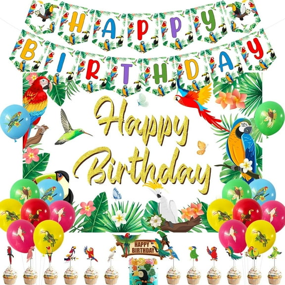 Kreatwow Tropical Birds Birthday Party Decorations Tropical Birds Birthday Backdrop Hawaiian Parrot Happy Birthday Banner Birds Balloons Cake Decorations Parrot Luau Birthday Summer Hawaiian Party