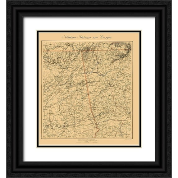 Krebs 20x22 Black Ornate Wood Framed with Double Matting Museum Art Print Titled - Northern Alabama, Georgia - Krebs 1864